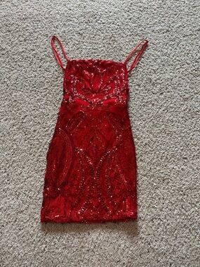 Lucy in the Sky Red Sequin Mini Dress with Spaghetti Straps
